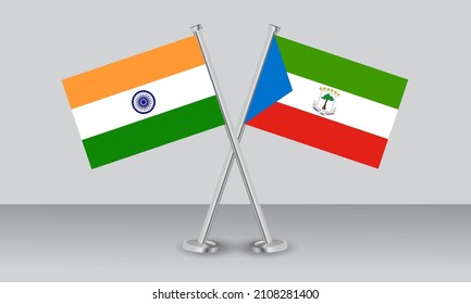 Banderas cruzadas de Guinea Ecuatorial e India. Colores oficiales. Proporción correcta. Diseño de pancartas