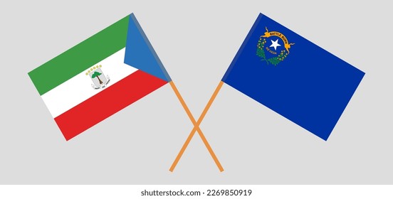 Crossed flags of Equatorial Guinea and The State of Nevada. Official colors. Correct proportion. Vector illustration