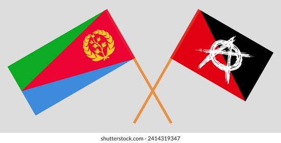 Crossed flags of Eritrea and anarchy. Official colors. Correct proportion. Vector illustration
