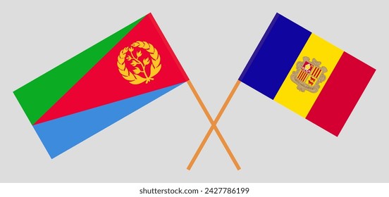 Crossed flags of Eritrea and Andorra. Official colors. Correct proportion. Vector illustration
