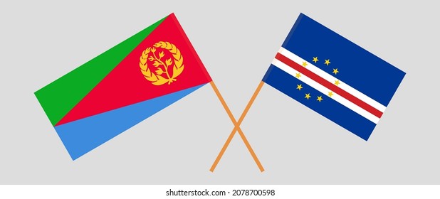 Crossed flags of Eritrea and Cape Verde. Official colors. Correct proportion. Vector illustration
