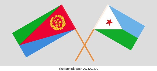 Crossed flags of Eritrea and Djibouti. Official colors. Correct proportion