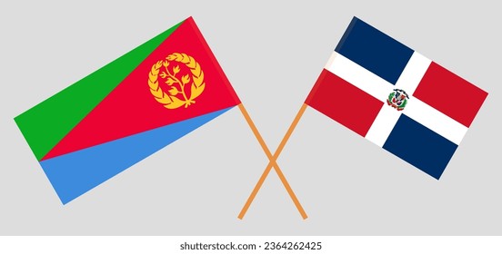 Crossed flags of Eritrea and Dominican Republic. Official colors. Correct proportion. Vector illustration
