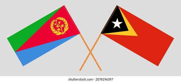 Crossed flags of Eritrea and East Timor. Official colors. Correct proportion