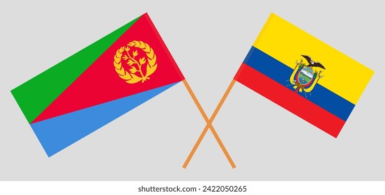 Crossed flags of Eritrea and Ecuador. Official colors. Correct proportion. Vector illustration
