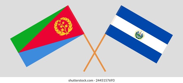 Crossed flags of Eritrea and El Salvador. Official colors. Correct proportion. Vector illustration
