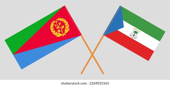 Crossed flags of Eritrea and Equatorial Guinea. Official colors. Correct proportion. Vector illustration