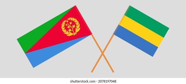 Crossed flags of Eritrea and Gabon. Official colors. Correct proportion