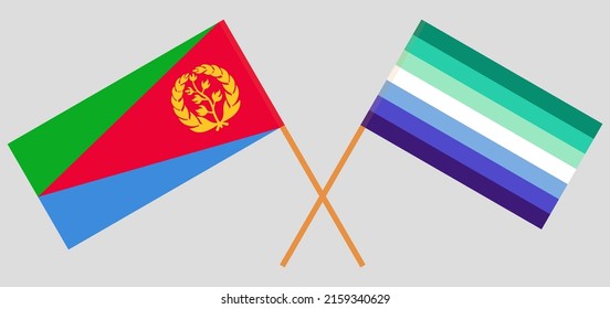 Crossed flags of Eritrea and gay men pride. Official colors. Correct proportion. Vector illustration
