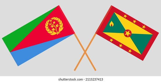 Banderas cruzadas de Eritrea y Granada. Colores oficiales. Proporción correcta. Ilustración del vector
