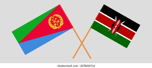 Crossed flags of Eritrea and Kenya. Official colors. Correct proportion