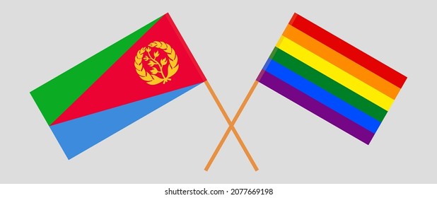 Crossed flags of Eritrea and LGBTQ. Official colors. Correct proportion