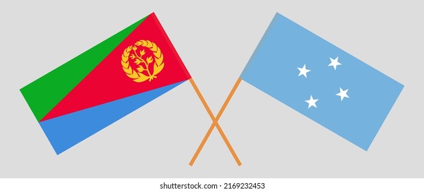 Gekreuzte Flaggen von Eritrea und Mikronesien. Offizielle Farben. Richtiger Anteil. Vektorgrafik
