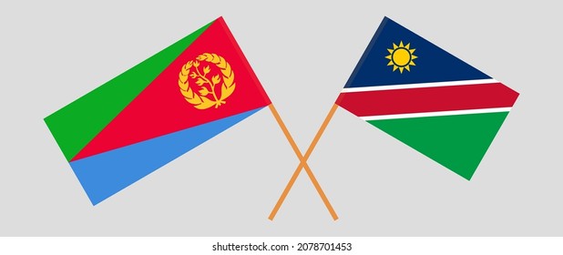 Gekreuzte Flaggen von Eritrea und Namibia. Offizielle Farben. Richtiger Anteil