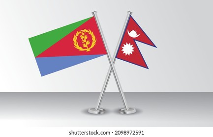 Crossed flags of Eritrea and Nepal. Official colors. Correct proportion. Banner design