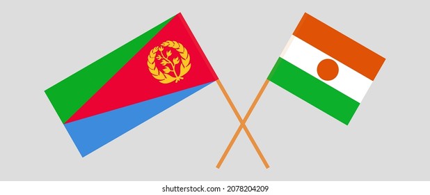 Crossed flags of Eritrea and Niger. Official colors. Correct proportion