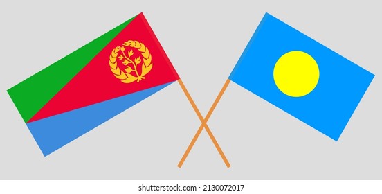 Crossed flags of Eritrea and Palau. Official colors. Correct proportion. Vector illustration
