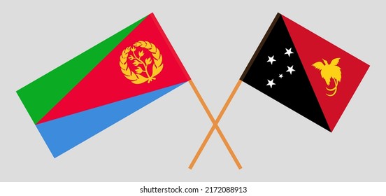 Crossed flags of Eritrea and Papua New Guinea. Official colors. Correct proportion. Vector illustration