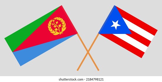 Crossed flags of Eritrea and Puerto Rico. Official colors. Correct proportion. Vector illustration
