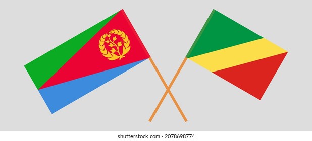 Crossed flags of Eritrea and Republic of the Congo. Official colors. Correct proportion