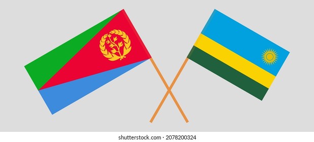 Crossed flags of Eritrea and Rwanda. Official colors. Correct proportion