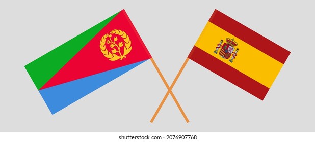 Crossed flags of Eritrea and Spain. Official colors. Correct proportion. Vector illustration
