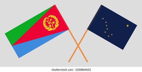 Crossed flags of Eritrea and the State of Alaska. Official colors. Correct proportion. Vector illustration
