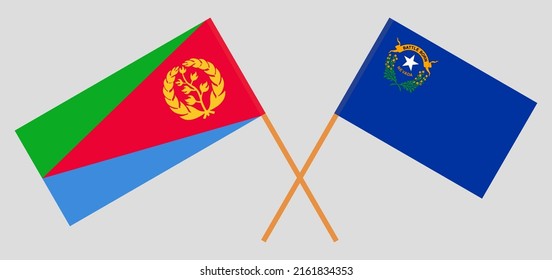 Crossed flags of Eritrea and The State of Nevada. Official colors. Correct proportion. Vector illustration
