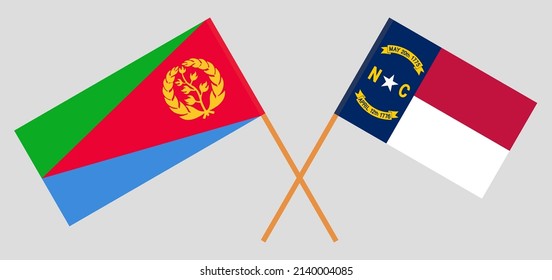 Crossed flags of Eritrea and The State of North Carolina. Official colors. Correct proportion. Vector illustration
