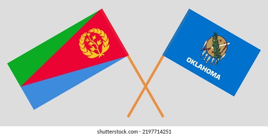 Crossed flags of Eritrea and The State of Oklahoma. Official colors. Correct proportion. Vector illustration
