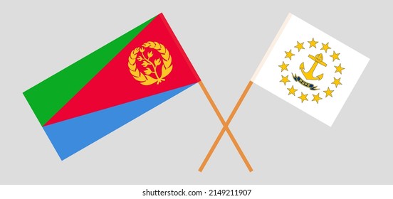 Crossed flags of Eritrea and the State of Rhode Island. Official colors. Correct proportion. Vector illustration
