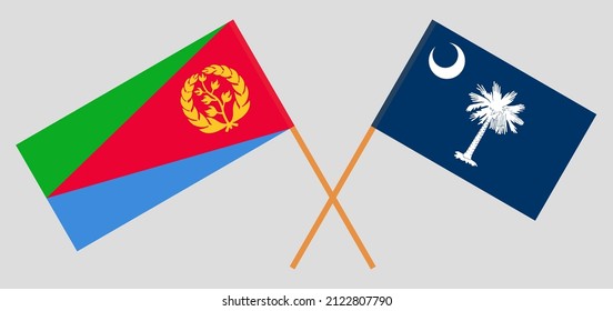 Crossed flags of Eritrea and The State of South Carolina. Official colors. Correct proportion. Vector illustration
