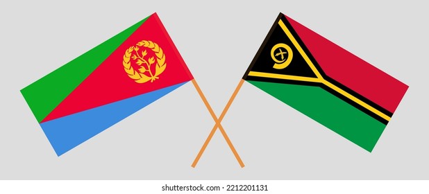 Banderas cruzadas de Eritrea y Vanuatu. Colores oficiales. Proporción correcta. Ilustración del vector
