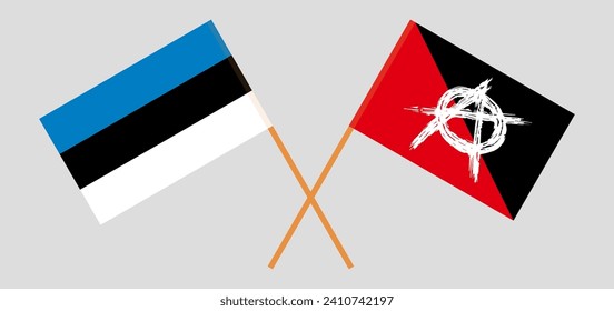 Crossed flags of Estonia and anarchy. Official colors. Correct proportion. Vector illustration
