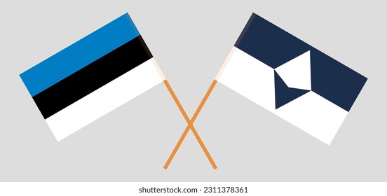 Crossed flags of Estonia and Antarctica. Official colors. Correct proportion. Vector illustration
