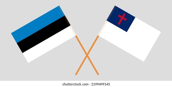 Banderas cruzadas de Estonia y cristiandad. Colores oficiales. Proporción correcta. Ilustración del vector