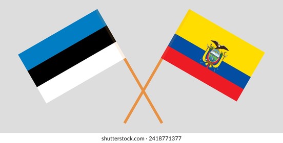 Crossed flags of Estonia and Ecuador. Official colors. Correct proportion. Vector illustration
