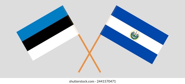 Crossed flags of Estonia and El Salvador. Official colors. Correct proportion. Vector illustration
