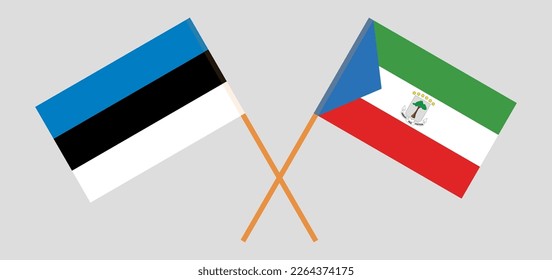 Crossed flags of Estonia and Equatorial Guinea. Official colors. Correct proportion. Vector illustration
