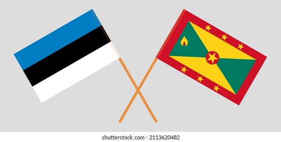 Crossed flags of Estonia and Grenada. Official colors. Correct proportion. Vector illustration
