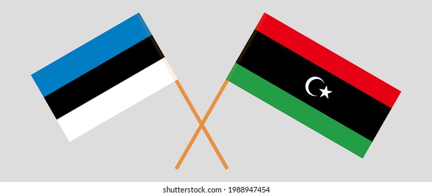 Crossed flags of Estonia and Libya. Official colors. Correct proportion
