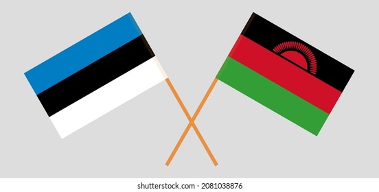 Crossed flags of Estonia and Malawi. Official colors. Correct proportion