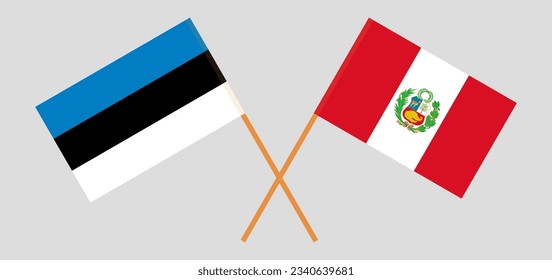 Crossed flags of Estonia and Peru. Official colors. Correct proportion. Vector illustration
