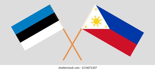 Banderas cruzadas de Estonia y Filipinas. Colores oficiales. Proporción correcta. Ilustración del vector
