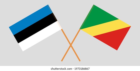 Crossed flags of Estonia and Republic of the Congo. Official colors. Correct proportion