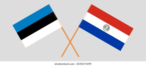 Crossed flags of Estonia and Republic of Paraguay. Official colors. Correct proportion. Vector illustration.