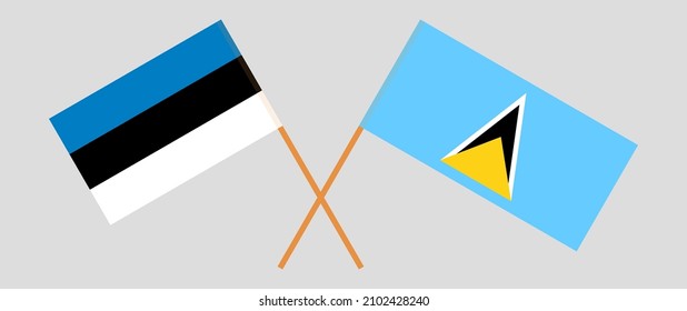 Crossed flags of Estonia and Saint Lucia. Official colors. Correct proportion. Vector illustration

