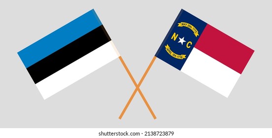 Crossed flags of Estonia and The State of North Carolina. Official colors. Correct proportion. Vector illustration
