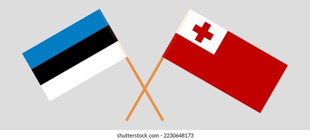 Crossed flags of Estonia and Tonga. Official colors. Correct proportion. Vector illustration
