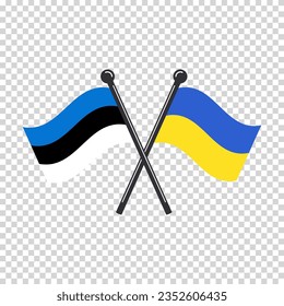 Crossed flags of Estonia and Ukraine. Vector illustrations of national symbols.